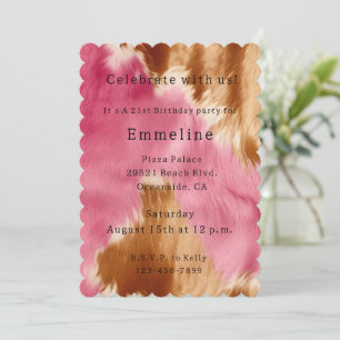 Chic Western Pink Cream Gold Cowgirl Cowhide Invitation