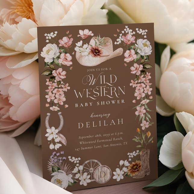 Chic Western Watercolor Floral Cowboy Baby Shower Invitation (Chic Western Watercolor Floral Cowboy Baby Shower Invitation)