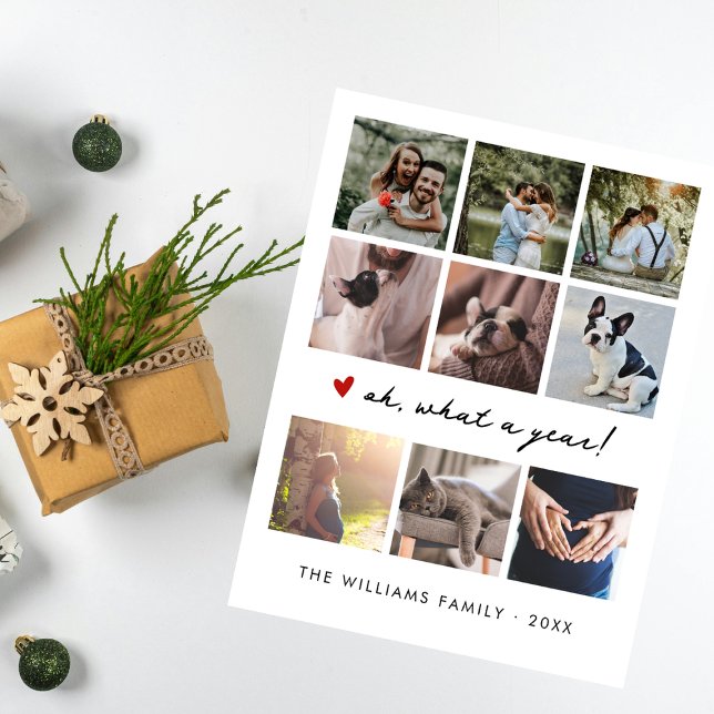 Chic What a Year Modern Mutiple Photo Collage Holiday Postcard (Creator Uploaded)