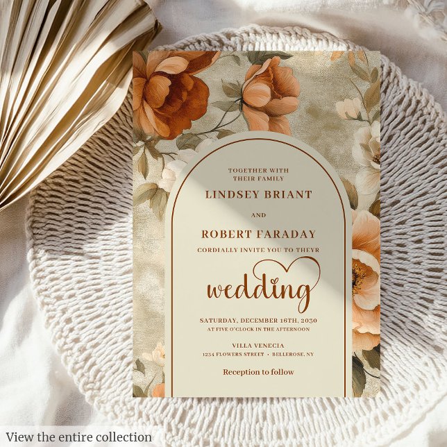 Chic Whimsical Boho Terracotta Beige Olive Wedding Invitation (Whimsical Boho Terracotta Beige Olive Wedding Invitation)