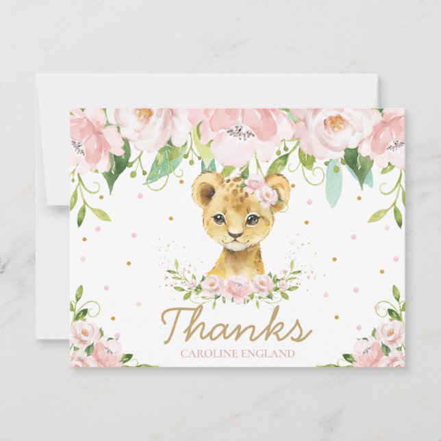 Chic Whimsical Cute Lion Blush Pink Floral Card (Front)