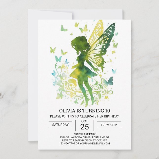 Chic Whimsical Fairy Birthday Invitation (Front)