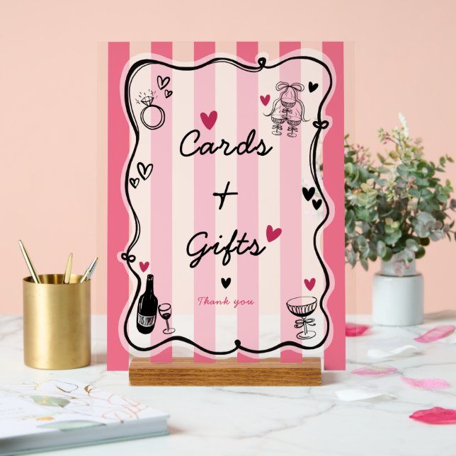 Chic Whimsical Hand Drawn Bridal Shower Tabletop Acrylic Sign (Wedding)