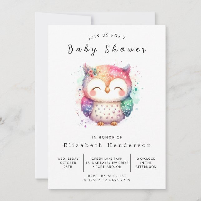 Chic Whimsical Owl Baby Shower Invitation (Front)