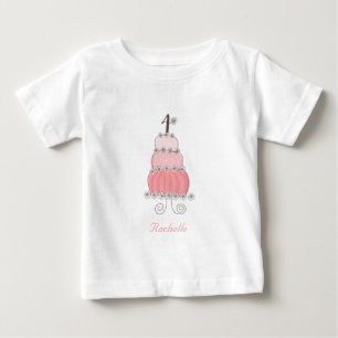 Chic Whimsical Pink Cake Girl's 4th Birthday Party Baby T-Shirt