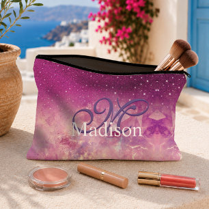 Chic whimsical pink fuchsia ombre glitter monogram accessory pouch