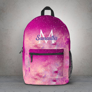 Chic whimsical pink fuchsia ombre glitter monogram printed backpack