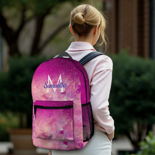 Chic whimsical pink fuchsia ombre glitter monogram printed backpack