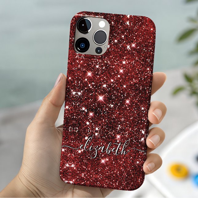 Chic whimsical red black glitter monogram  Case-Mate iPhone case (Creator Uploaded)