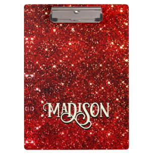 Chic whimsical red black glitter monogram  clipboard