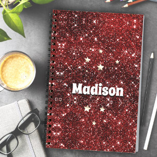 Chic whimsical red black glitter monogram notebook