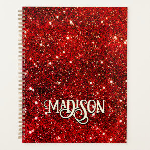 Chic whimsical red black glitter monogram  planner
