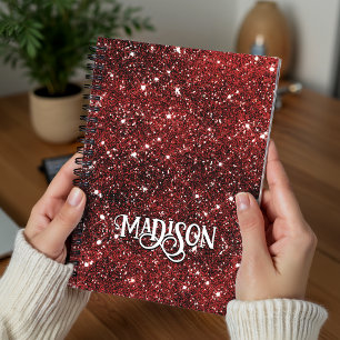 Chic whimsical red black glitter monogram planner