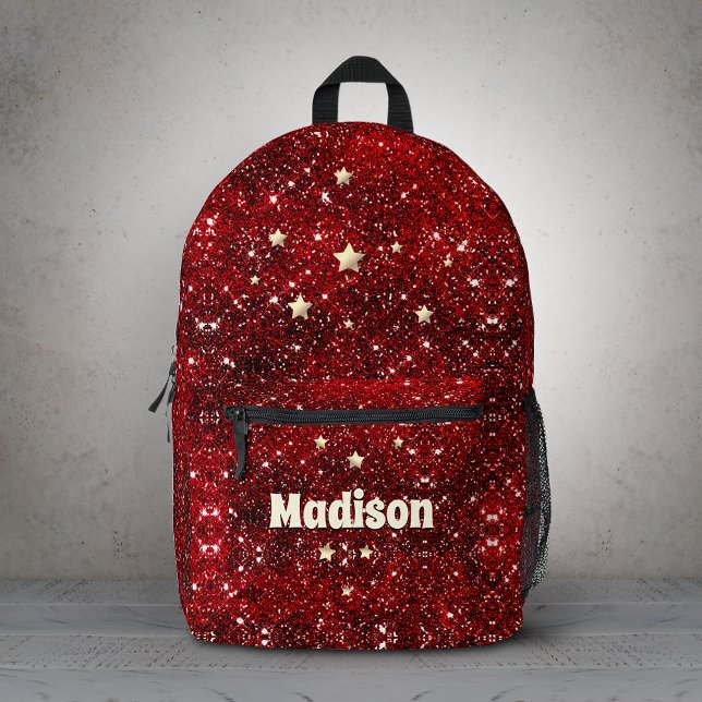 Chic whimsical red black glitter monogram  printed backpack (Creator Uploaded)