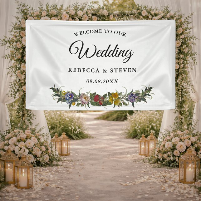 Chic Whimsical Vintage Floral monogram wedding  Banner (Creator Uploaded)