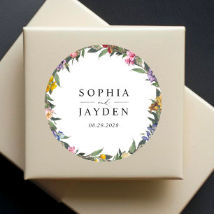 Chic Whimsical Vintage Floral monogram wedding  Classic Round Sticker