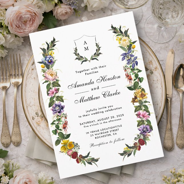 Chic Whimsical Vintage Floral monogram wedding  Invitation (Creator Uploaded)