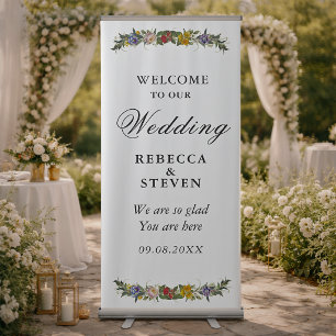 Chic Whimsical Vintage Floral monogram wedding  Retractable Banner