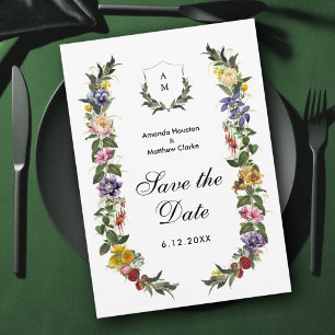 Chic Whimsical Vintage Floral monogram wedding Save The Date