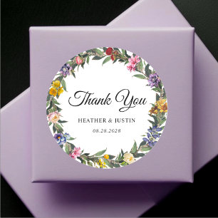 chic Whimsical Vintage Floral thank you Classic Round Sticker