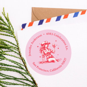 Chic Whiskey Cowgirl Pink and Red Return Address Classic Round Sticker