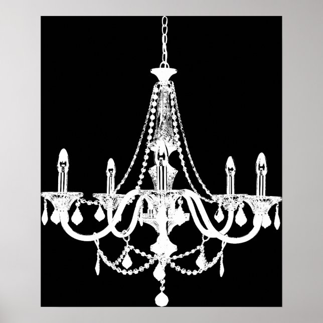 Chic White and Black Chandelier Poster (Front)