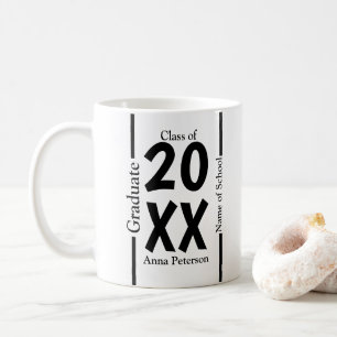 Chic White and Black Custom Graduation  Coffee Mug