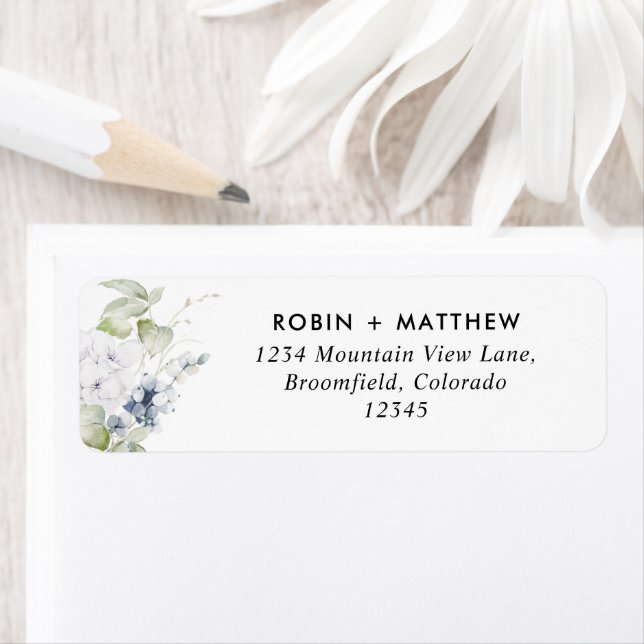 Chic, White and Blue Floral Wedding Return Address (Insitu)