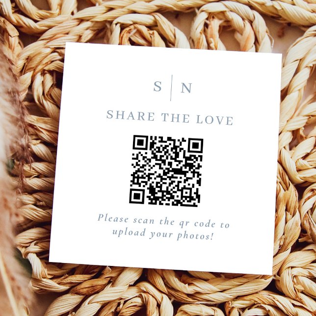 Chic White and Dusty Blue QR Code Share the Love Enclosure Card (Creator Uploaded)