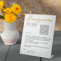 Chic White and Gold Elegant QR Code Honeymoon Fund