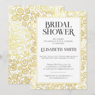 Chic White And Gold Flourish Winter Bridal Shower Invitation