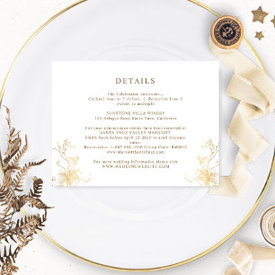 Chic White and Gold Gilded Leaves Wedding Details Enclosure Card