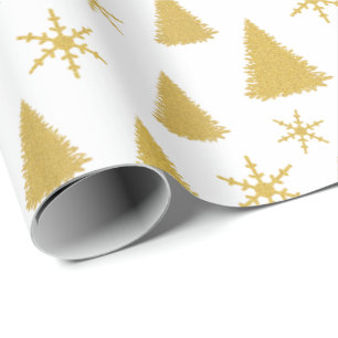 Chic White and Gold Glitter Christmas Tree Pattern Wrapping Paper