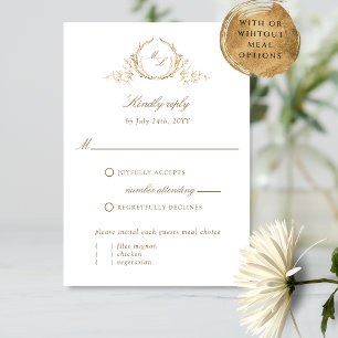Chic White and Gold Monogram Calligraphy RSVP Card