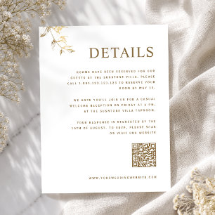 Chic White and Gold Wedding Details with Qr Code E Enclosure Card