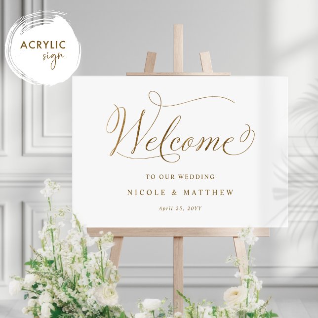 Chic White and Gold Wedding Welcome Acrylic Sign (Creator Uploaded)