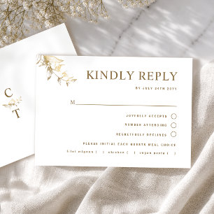 Chic White and Gold Wedding With/without Meal RSVP Card