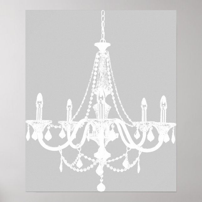 Chic White and Gray Chandelier Poster (Front)
