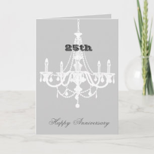 Chic White and Grey Chandelier Anniversary Card