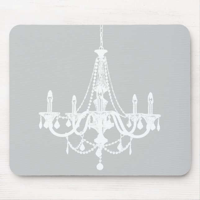 Chic White and Grey Chandelier Mouse Mat (Front)