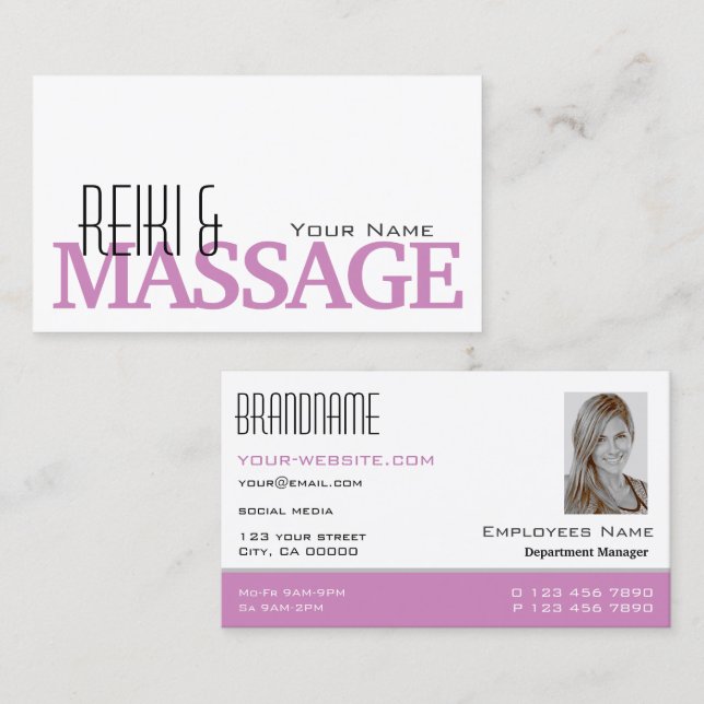 Chic White and Pink Simple with Photo Professional Business Card (Front/Back)