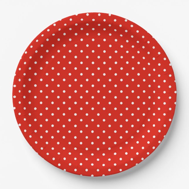 Chic White and Red Polka Dots Pattern Paper Plate (Front)