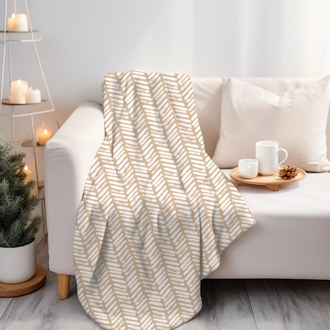 Chic White Beach Sand Beige Brown Abstract Chevron Fleece Blanket (Creator Uploaded)