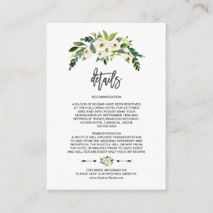 Chic White Blooming Floral Handwriting Details Enclosure Card