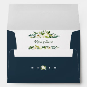 Chic White Blooming Floral Handwriting Wedding Envelope