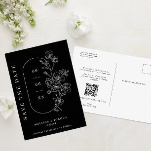 Chic White Blossoms on Black Wedding Save the Date Announcement Postcard
