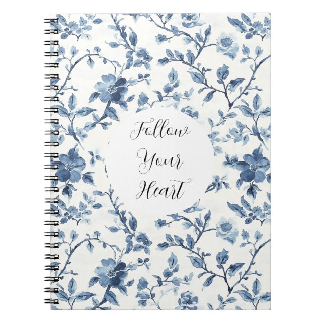 Chic White Blue Floral   Notebook (Front)
