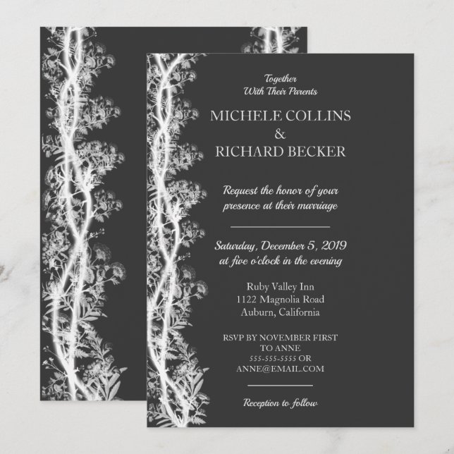 Chic White Botanical Border Wedding Invitation (Front/Back)