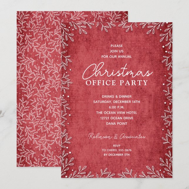Chic White Botanicals Red Christmas Invitations (Front/Back)