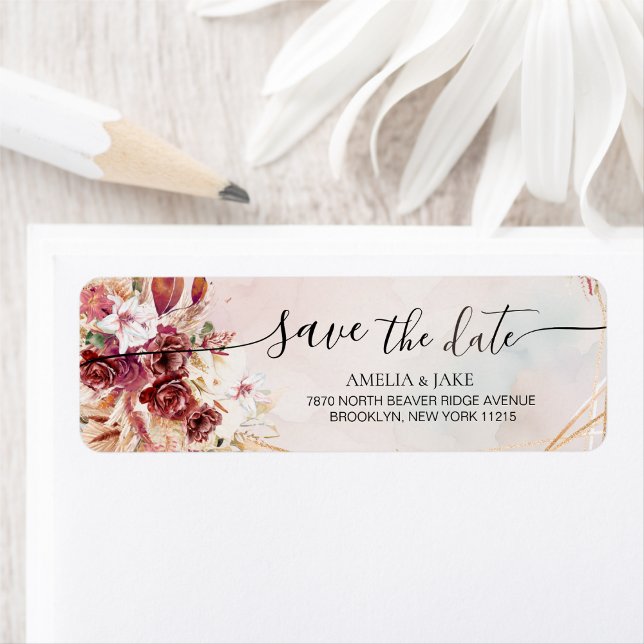 Chic White & Burgundy Floral Return Address Label (Creator Uploaded)